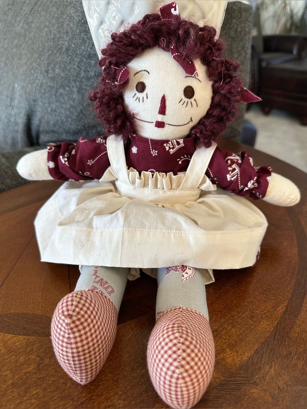 Texas A&M Rag Doll cotton fabric ivory apron and knickers with logo dress.